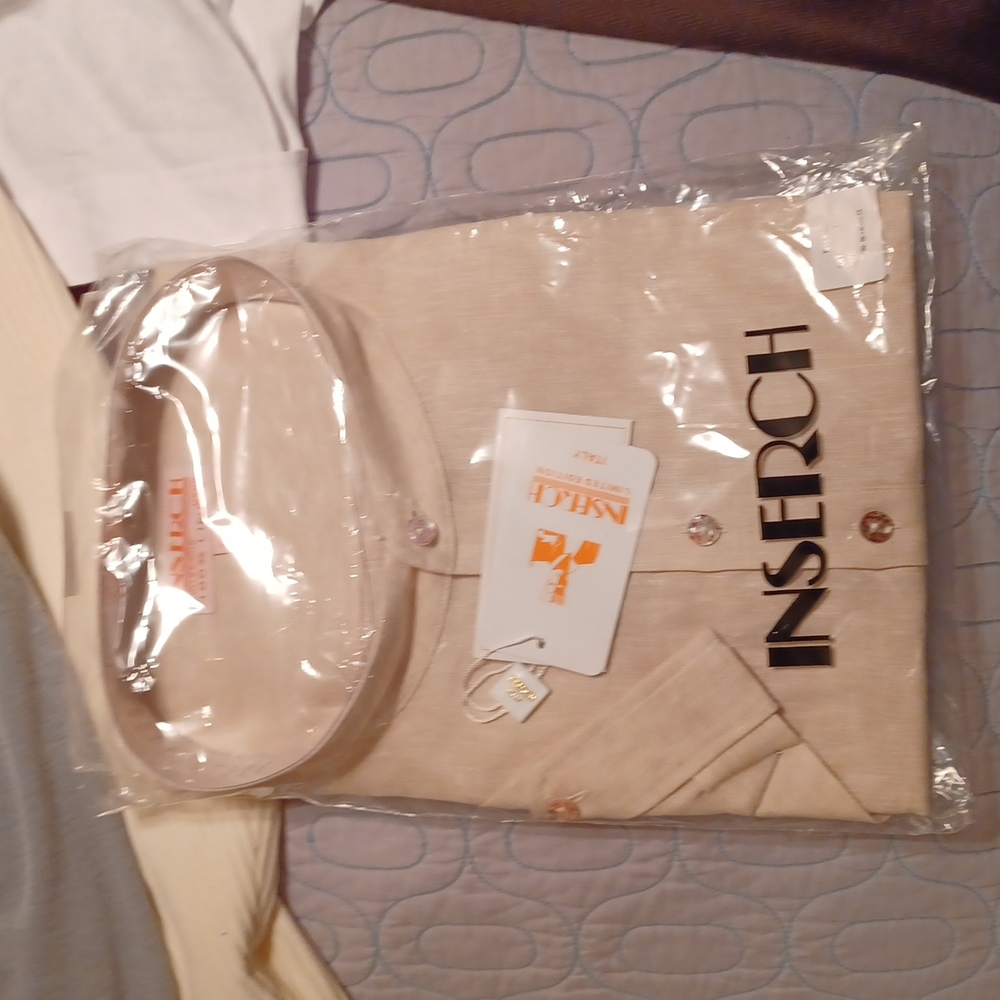 Short sleeve 3XL cream linen shirt